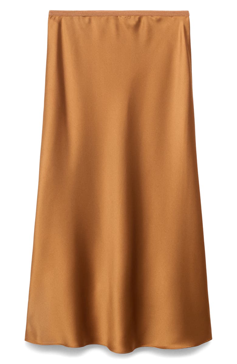 MANGO Mia Satin Midi Skirt, Alternate, color, Cognac