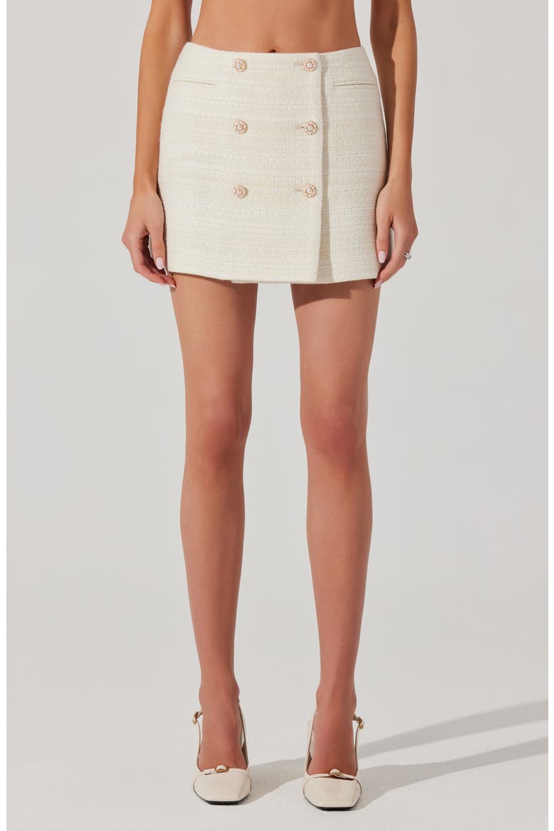 Rosario Wool Blend Tweed Wrap Miniskirt, Main, color, CREAM