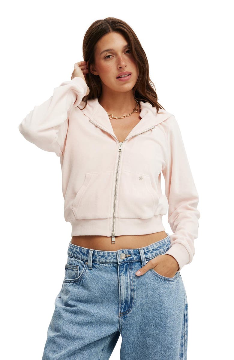 Cotton On Women's Velour Fitted Zip Through Hoodie, Main, color,