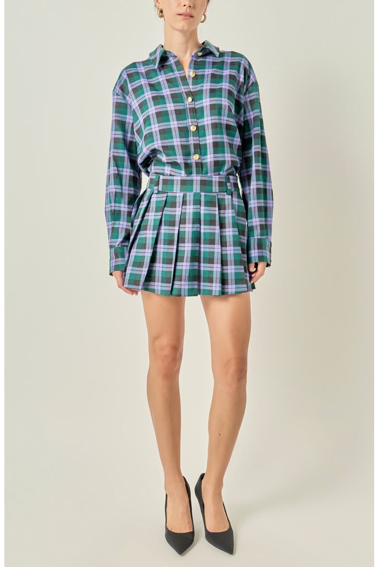 Plaid Pleated Miniskort, Alternate, color, GREEN/LILAC