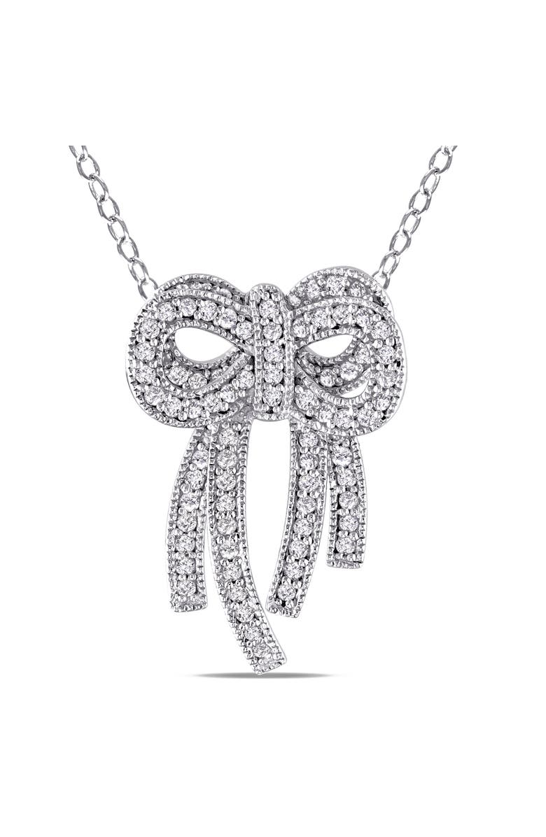 Julianna B. Diamond Bow Ribbon Necklace 14k, Main, color, 14K White Gold