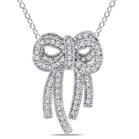 Diamond Bow Ribbon Necklace 14k