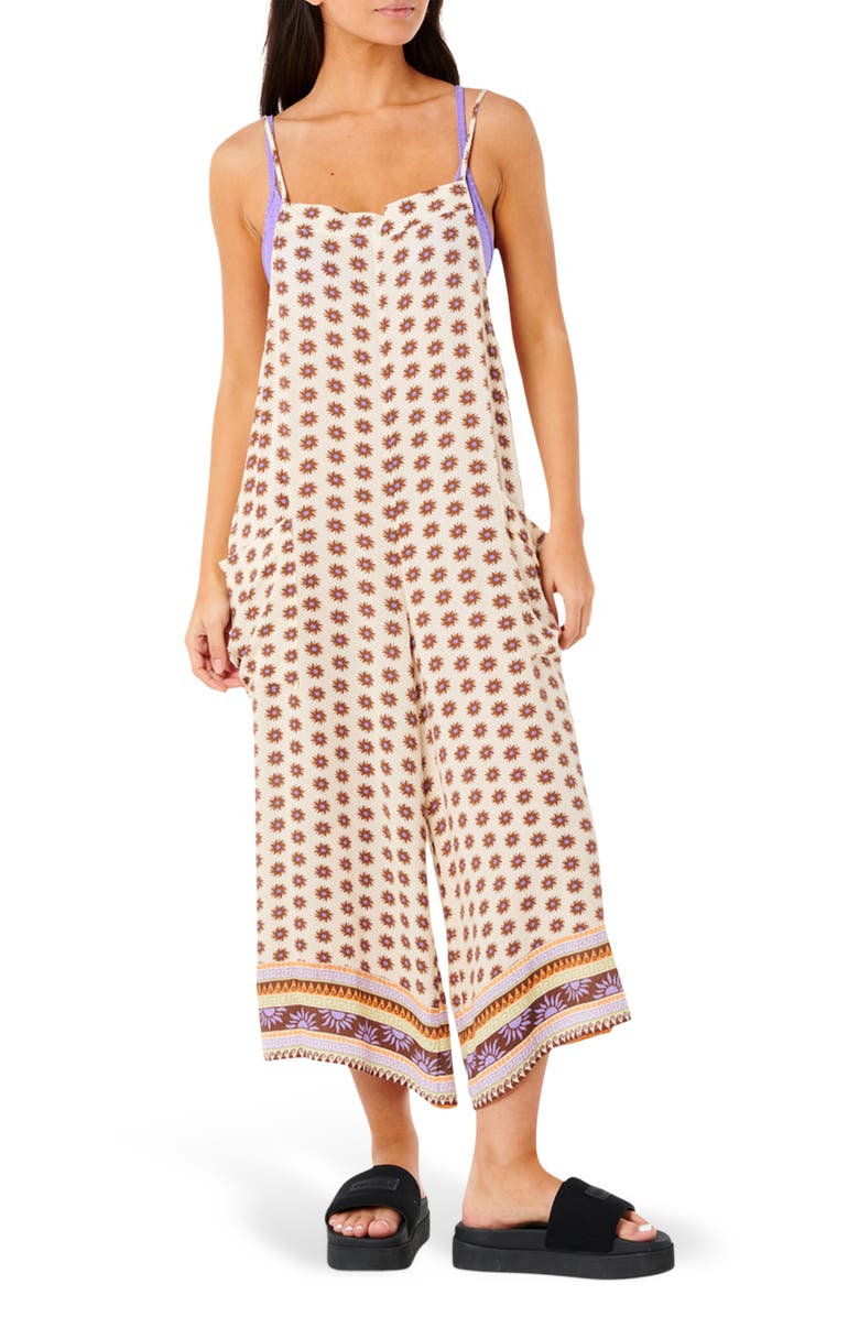 Rip Curl Cala Nights Print Wide Leg Jumpsuit, Main, color, Ivory Multi