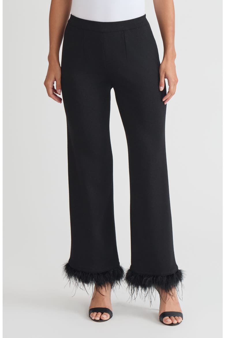 Wide-Leg Soft Knit Feather Pants, Main, color, Black/White