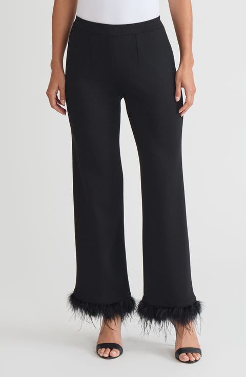 Wide-Leg Soft Knit Feather Pants