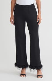 Ming Wang Wide-Leg Soft Knit Feather Pants