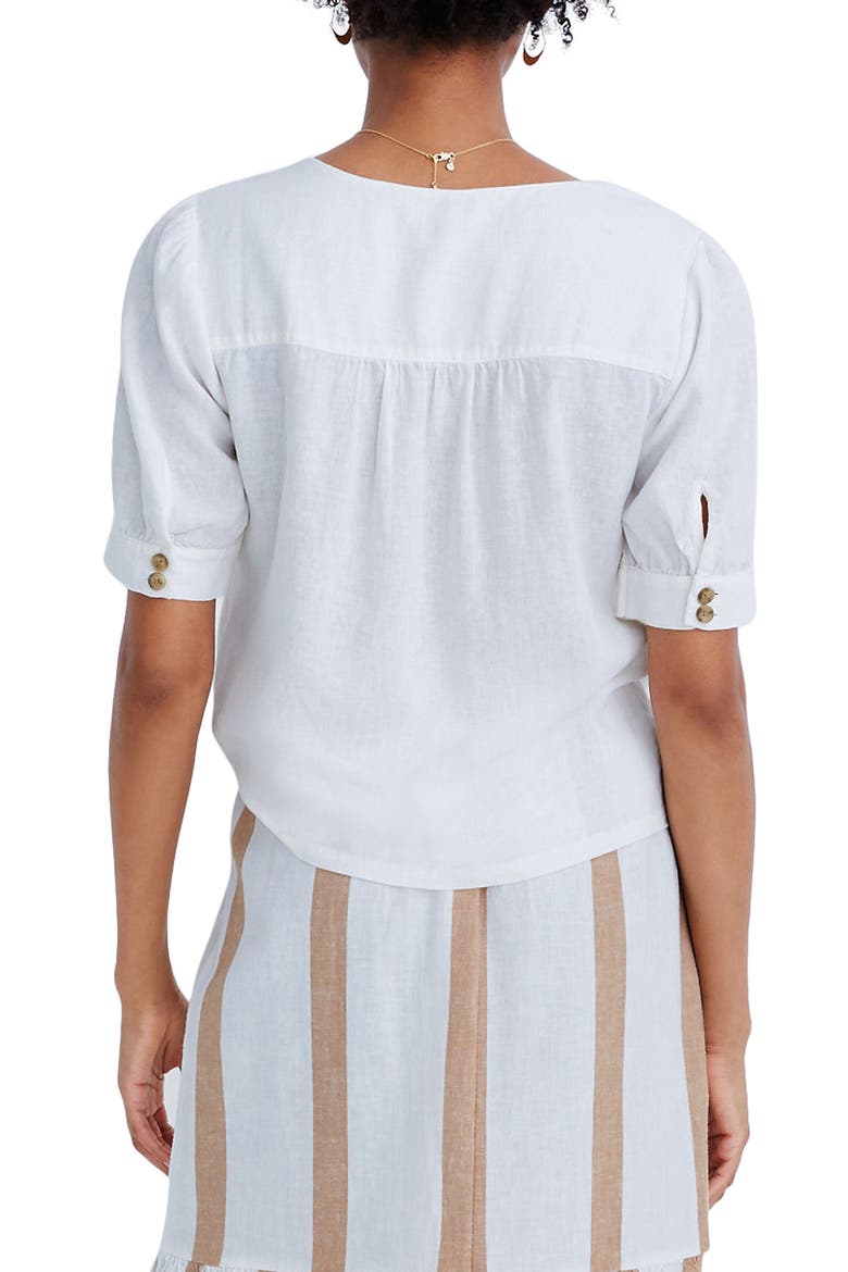 Plaza Button Front Linen Blend Shirt, Alternate, color, EYELET WHITE