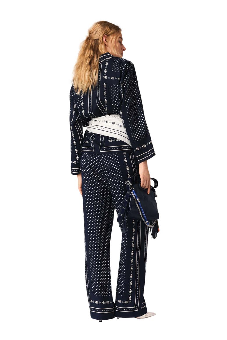 Printed fluid trousers, Alternate, color, Navy dot bandana print