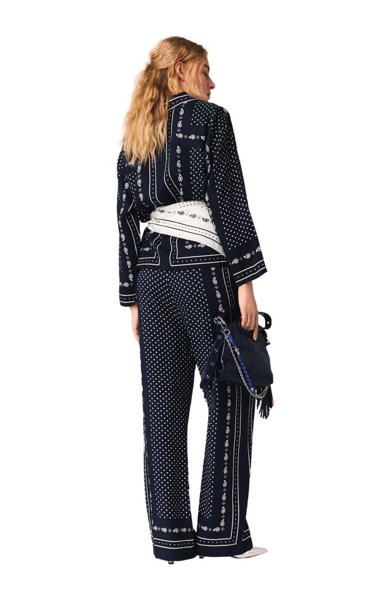 maje Printed fluid trousers, Alternate, color, Navy Dot Bandana Print
