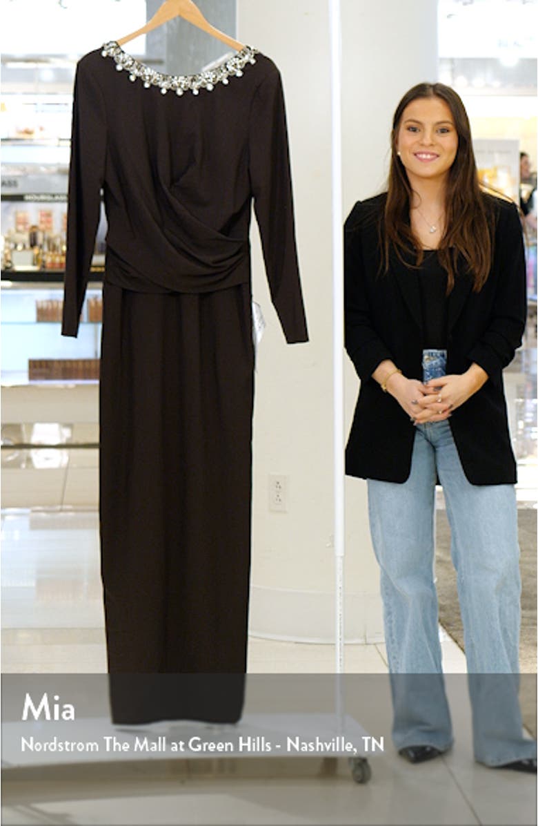 Anne Embellished Long Sleeve Column Gown, sales video thumbnail