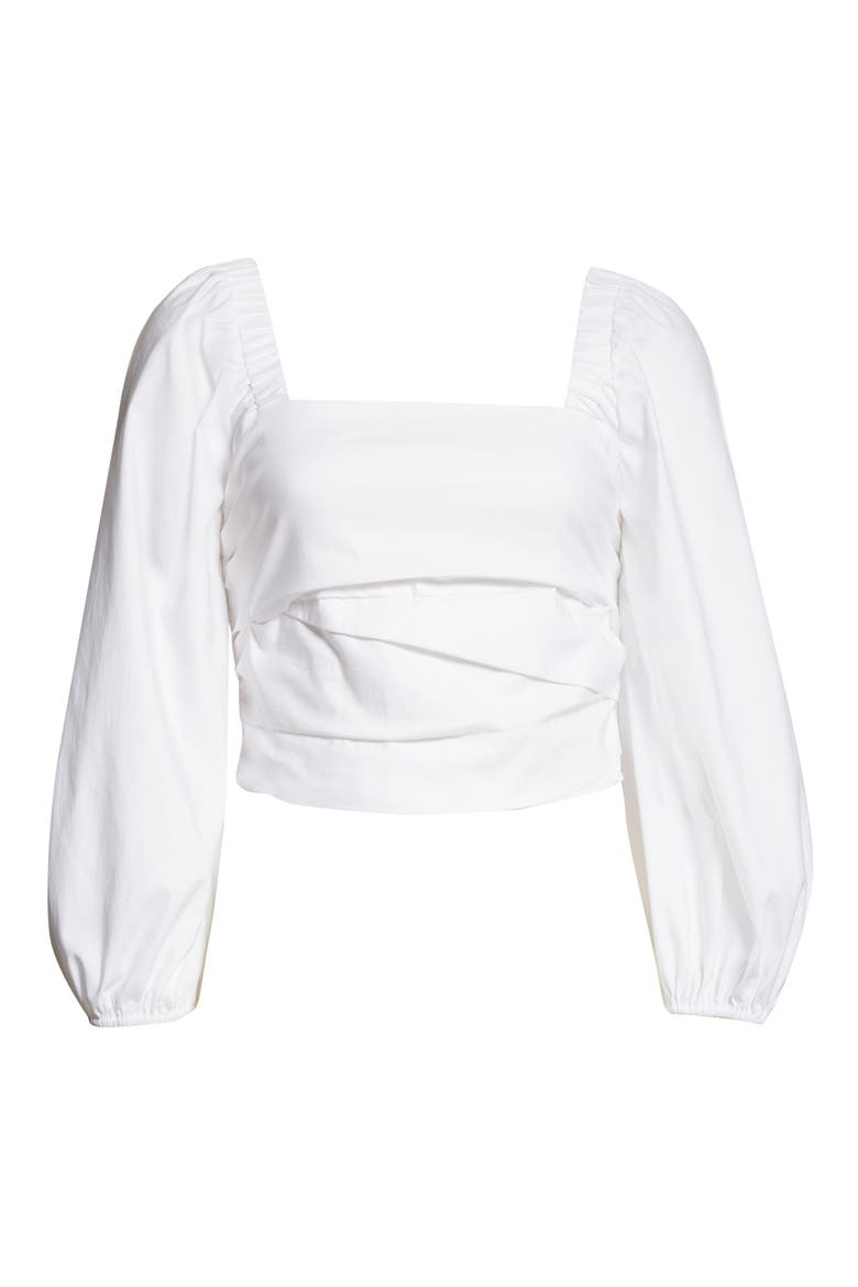 Kayla Puff Sleeve Square Neck Cotton Blend Top, Alternate, color, WHITE