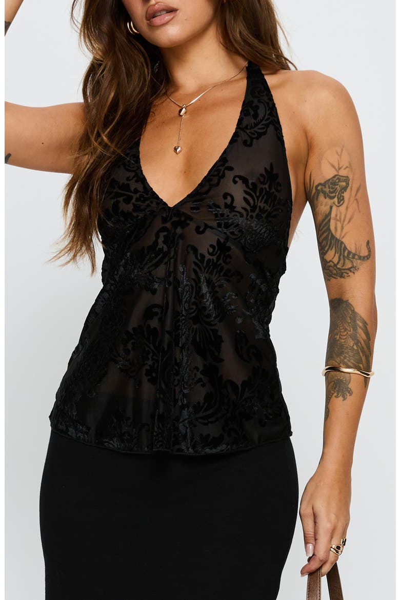Velvet Burnout Babydoll Halter Top, Main, color, BLACK