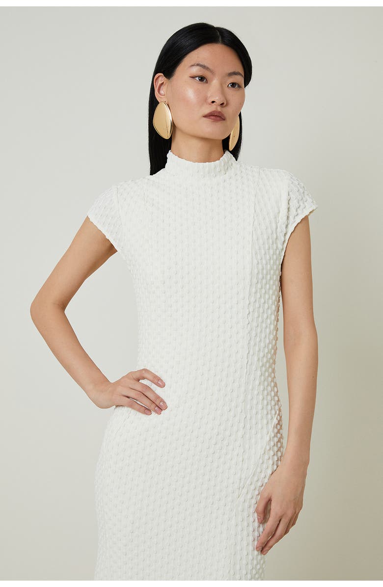 Karen Millen Textured Jersey Dramatic Hem Maxi Dress, Alternate, color, Ivory