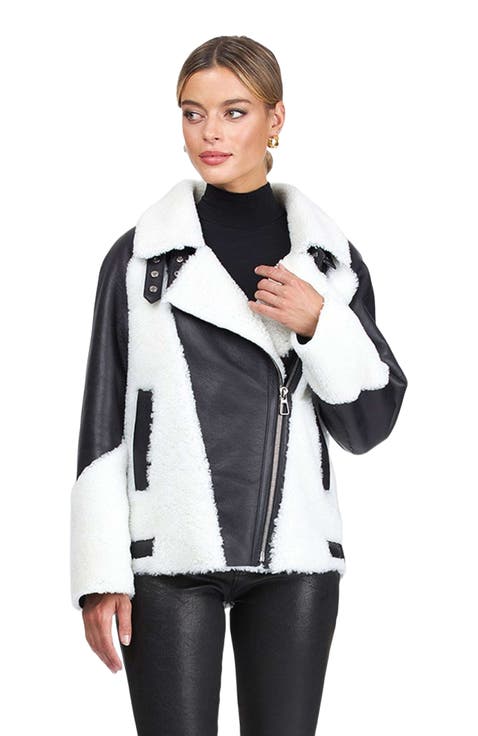 Shearling Lamb  Asymmetrical Zip Jacket