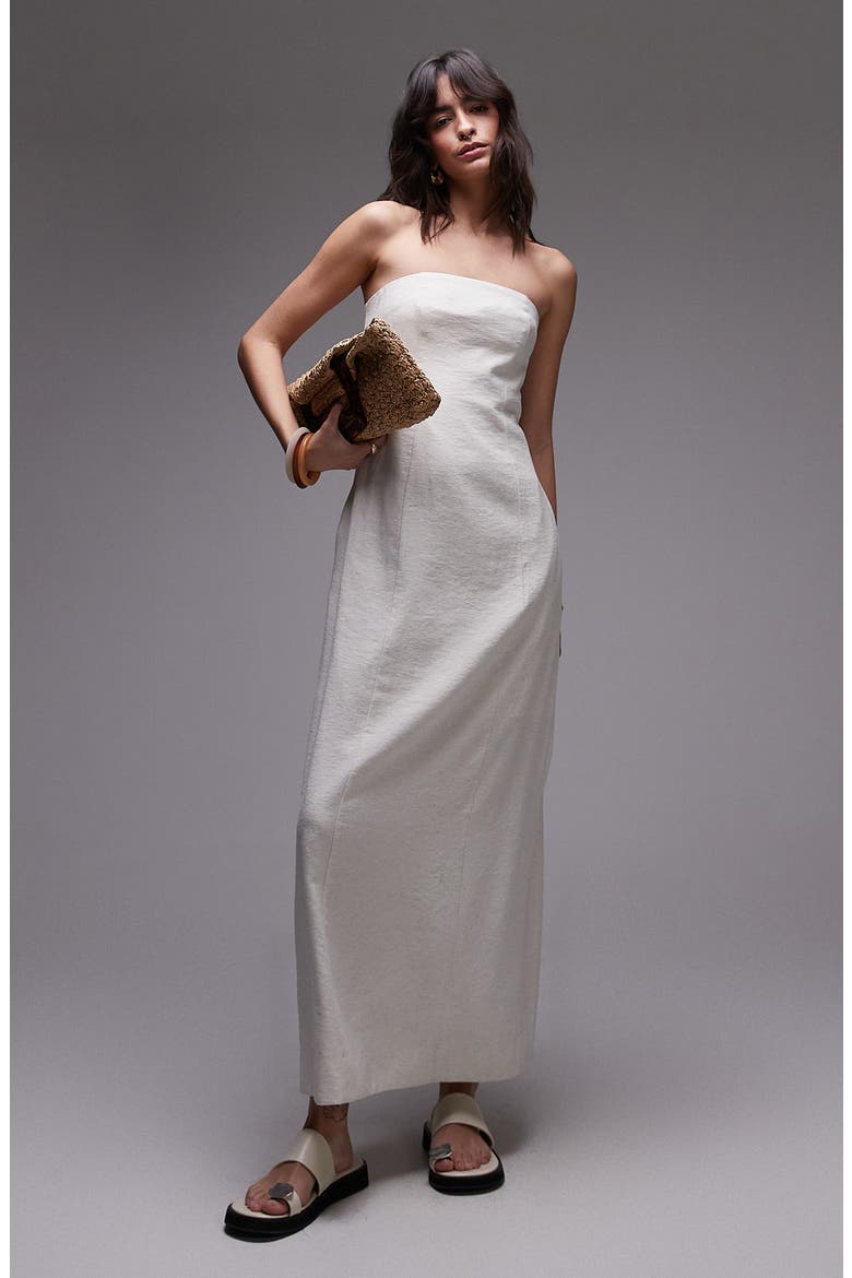 Strapless Linen Maxi Dress, Main, color, BEIGE