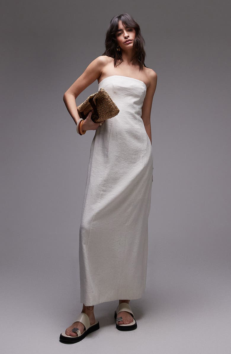 Topshop Strapless Linen Maxi Dress, Main, color,