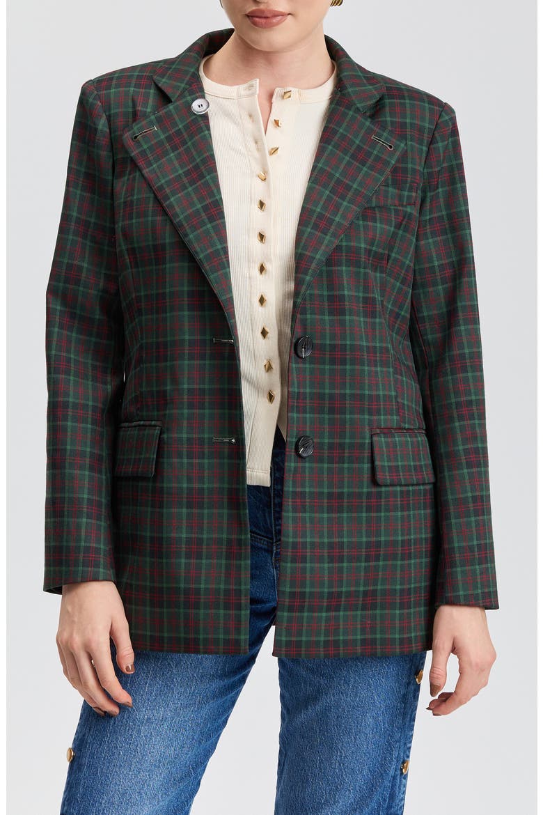Check Boxy Blazer, Main, color, GREEN/ RED PLAID