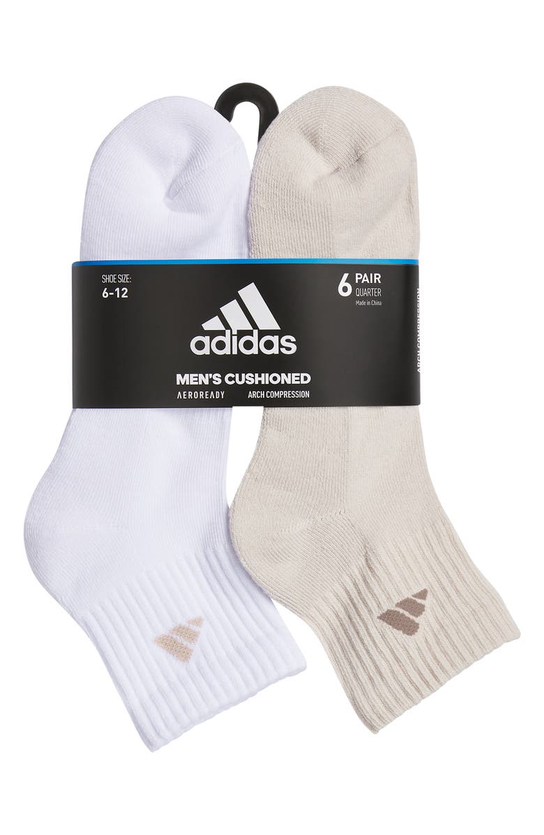 adidas Assorted 3-Pack Cushioned Quarter Socks, Alternate, color, White/ Wonder Beige/ Beige