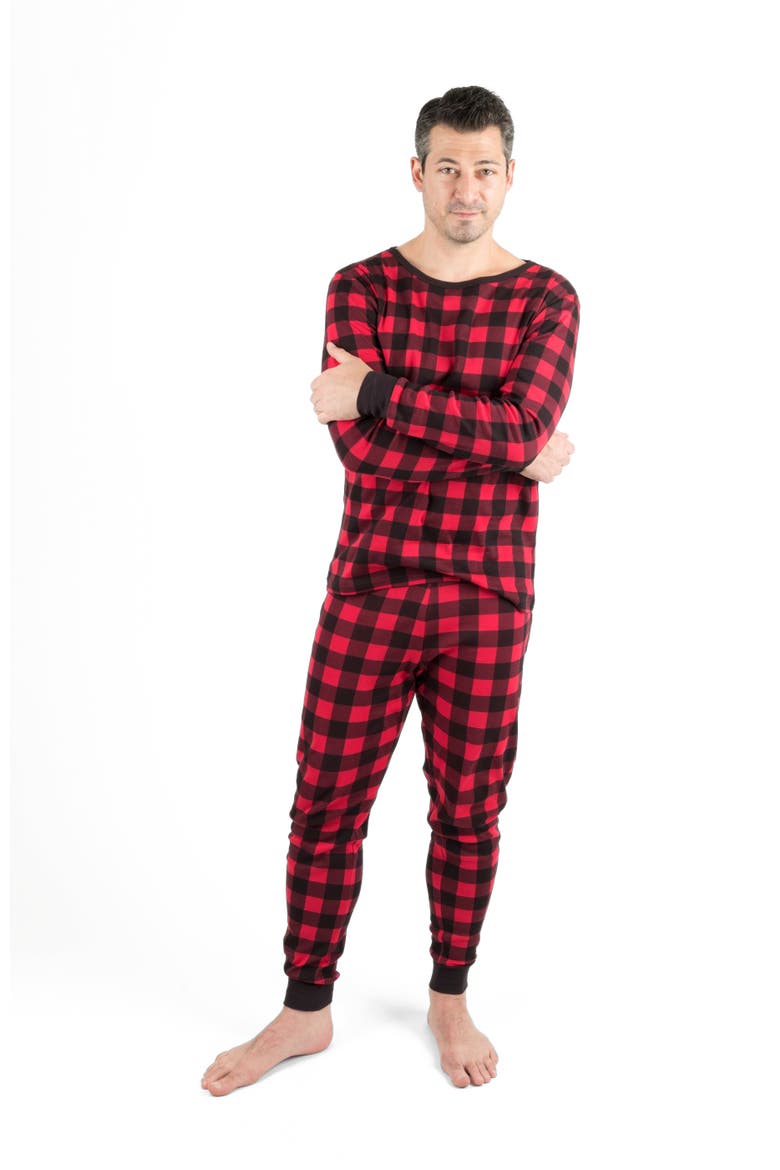 Men's Cotton Plaid Matching Family Holiday Pajamas, Main, color, Plaid Black & Red