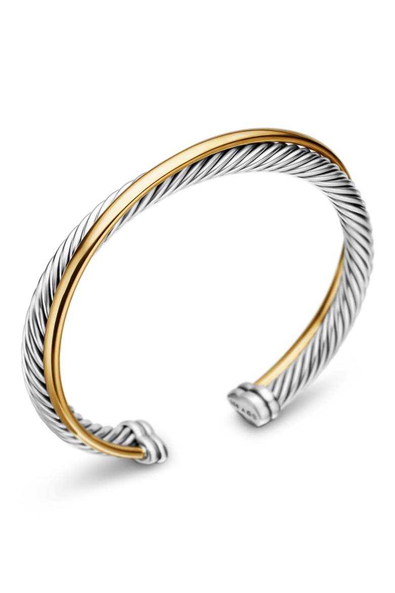 Crossover Two-Row Cuff Bracelet in Sterling Silver with 18K Yellow Gold, 5mm, Alternate, color, YELLOW GOLD SS