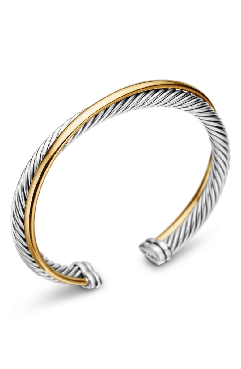 David Yurman Crossover Two-Row Cuff Bracelet in Sterling Silver with 18K Yellow Gold, 5mm, Alternate, color, Yellow Gold Ss