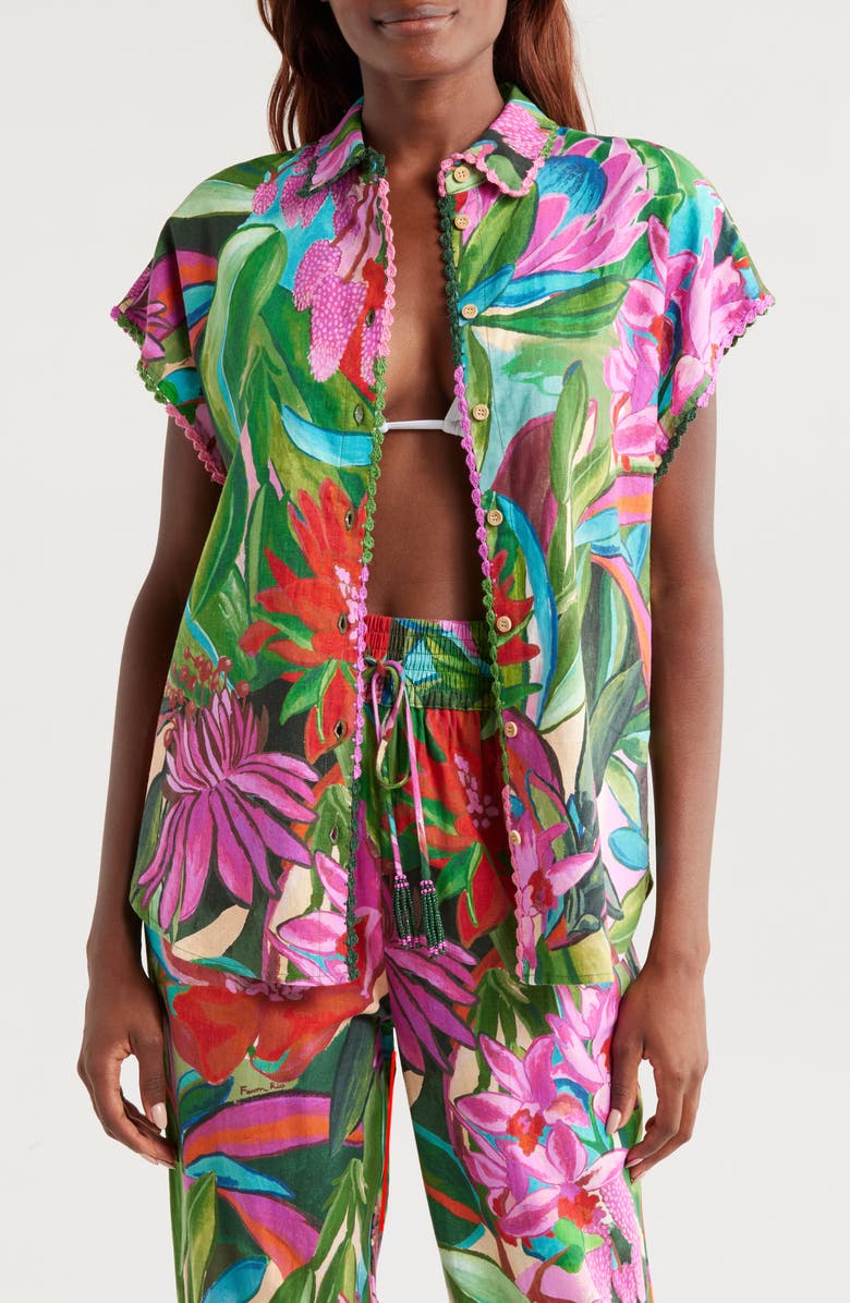 FARM Rio Jardin de Reve Cover-Up Shirt, Main, color, 
