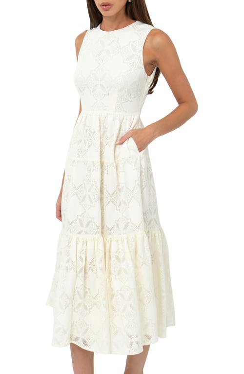 Adelyn Rae Marina Tiered Lace Midi Dress In Cream