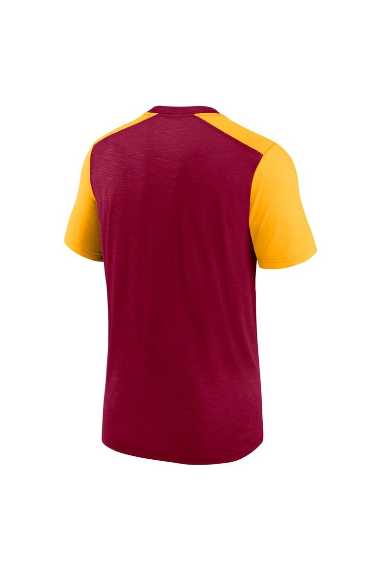 Men's Nike Heathered Burgundy/Heathered Gold Washington Commanders Color Block Team Name T-Shirt, Alternate, color, Heather Red