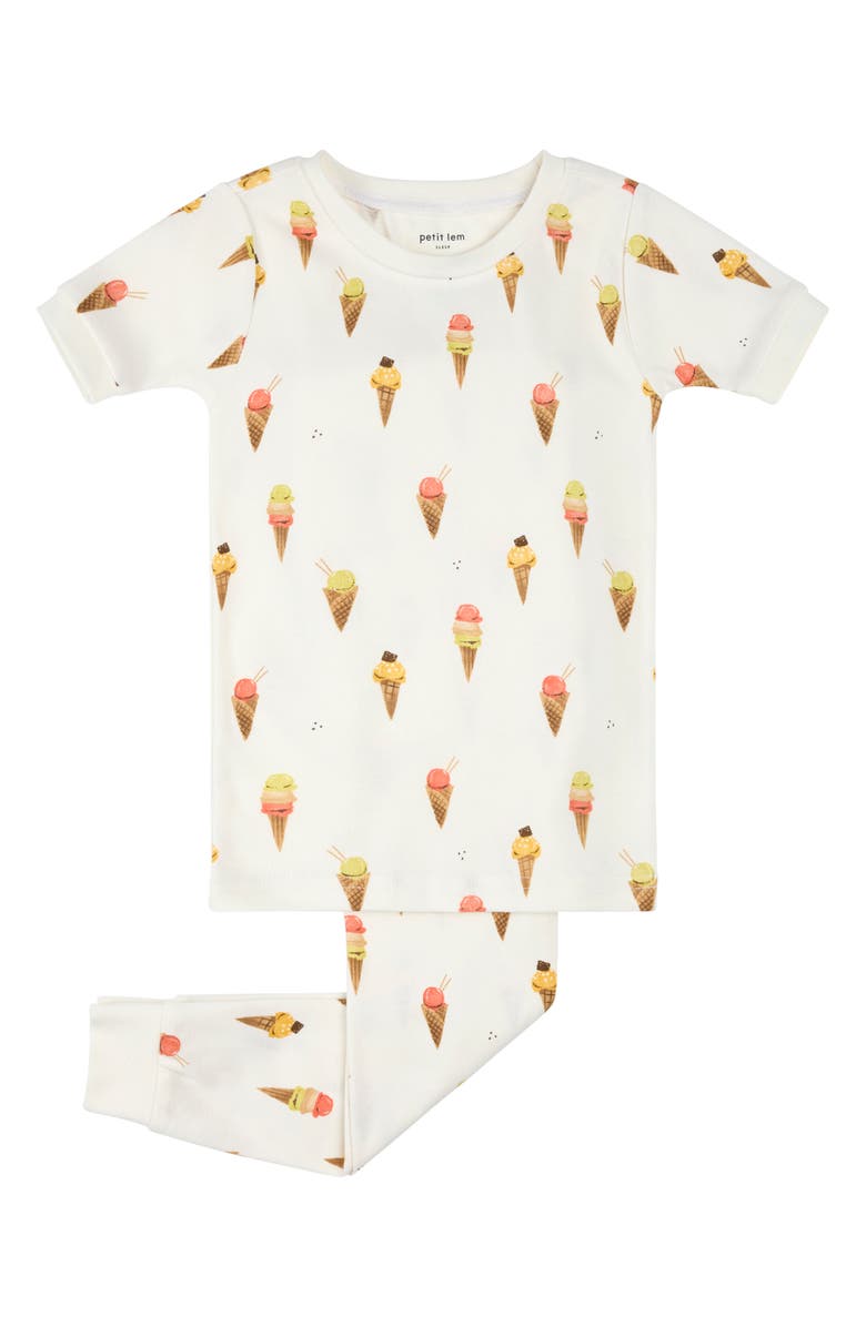 Petit Lem Kids' Fitted Two-Piece Organic Cotton Rib Pajamas, Main, color, Beige