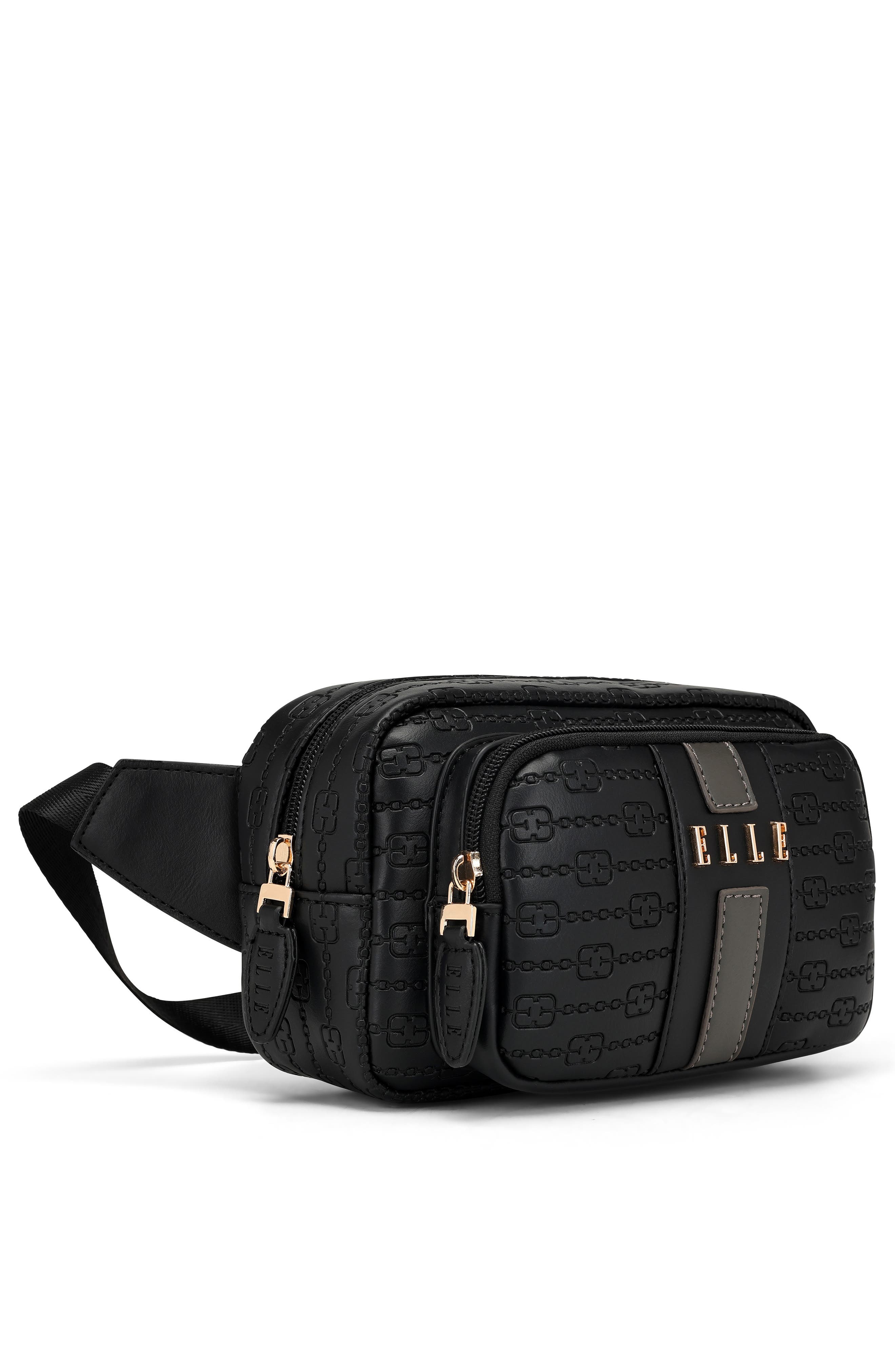 ELLE Eleganza 1.6L Vegan Leather Monogram Sling, Alternate, color, Black