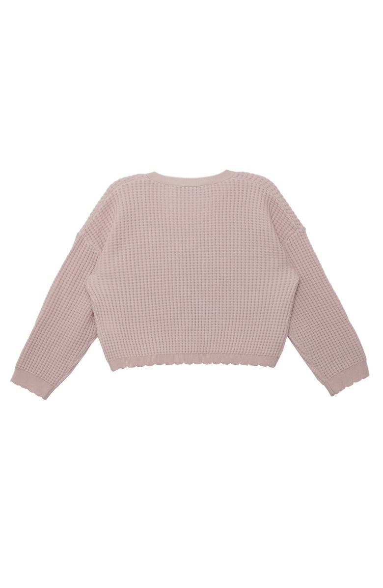 Isobella & Chloe Isobella and Chloe Girls' Ballerina Sweater, Pink Waffle-Knit V-neck with Bow Ties and Scalloped Hem., Alternate, color, Pink