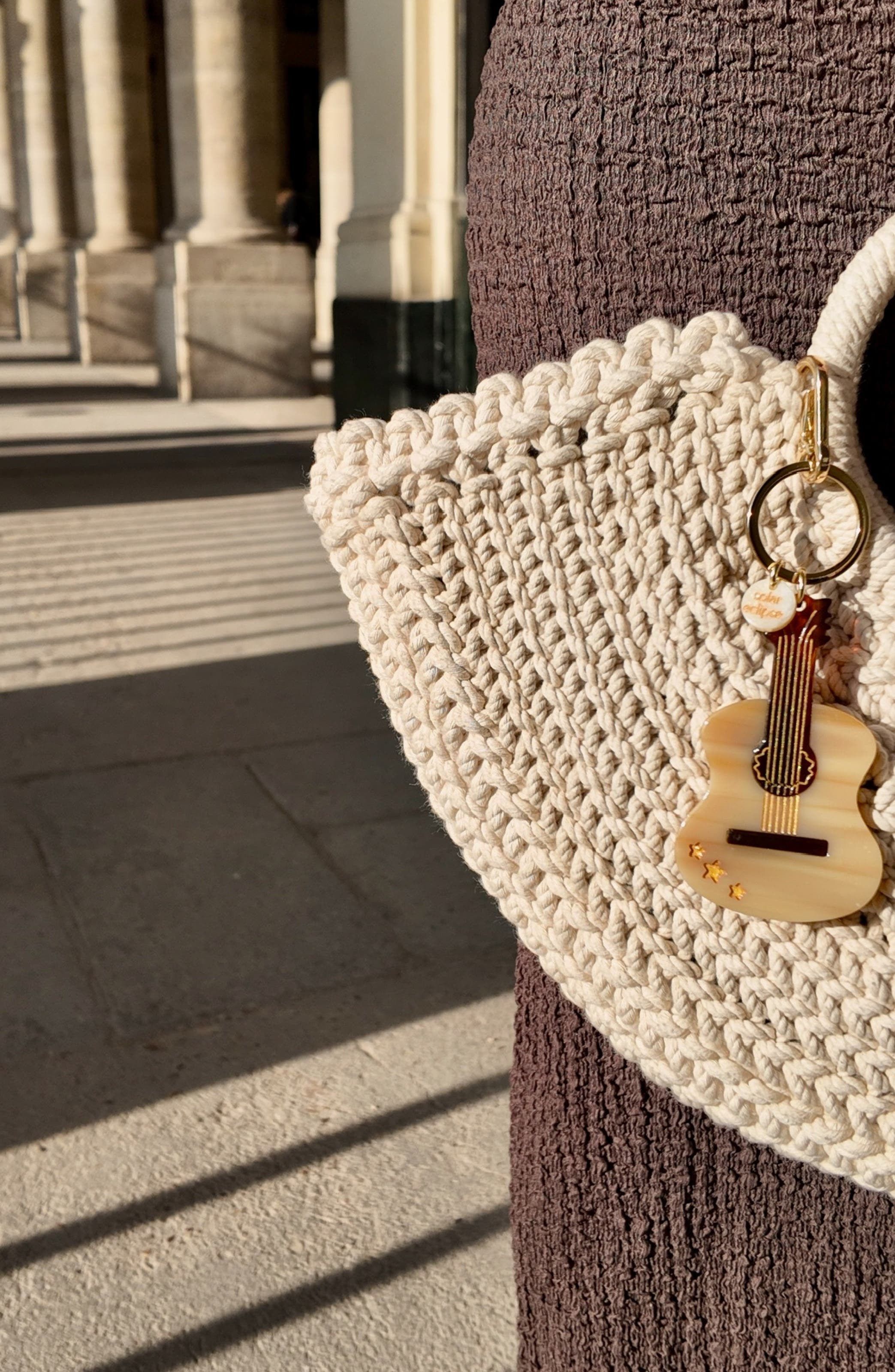 Solar Eclipse Hand Painted Guitar Key Chain Bag Charm, Alternate, color, Brown