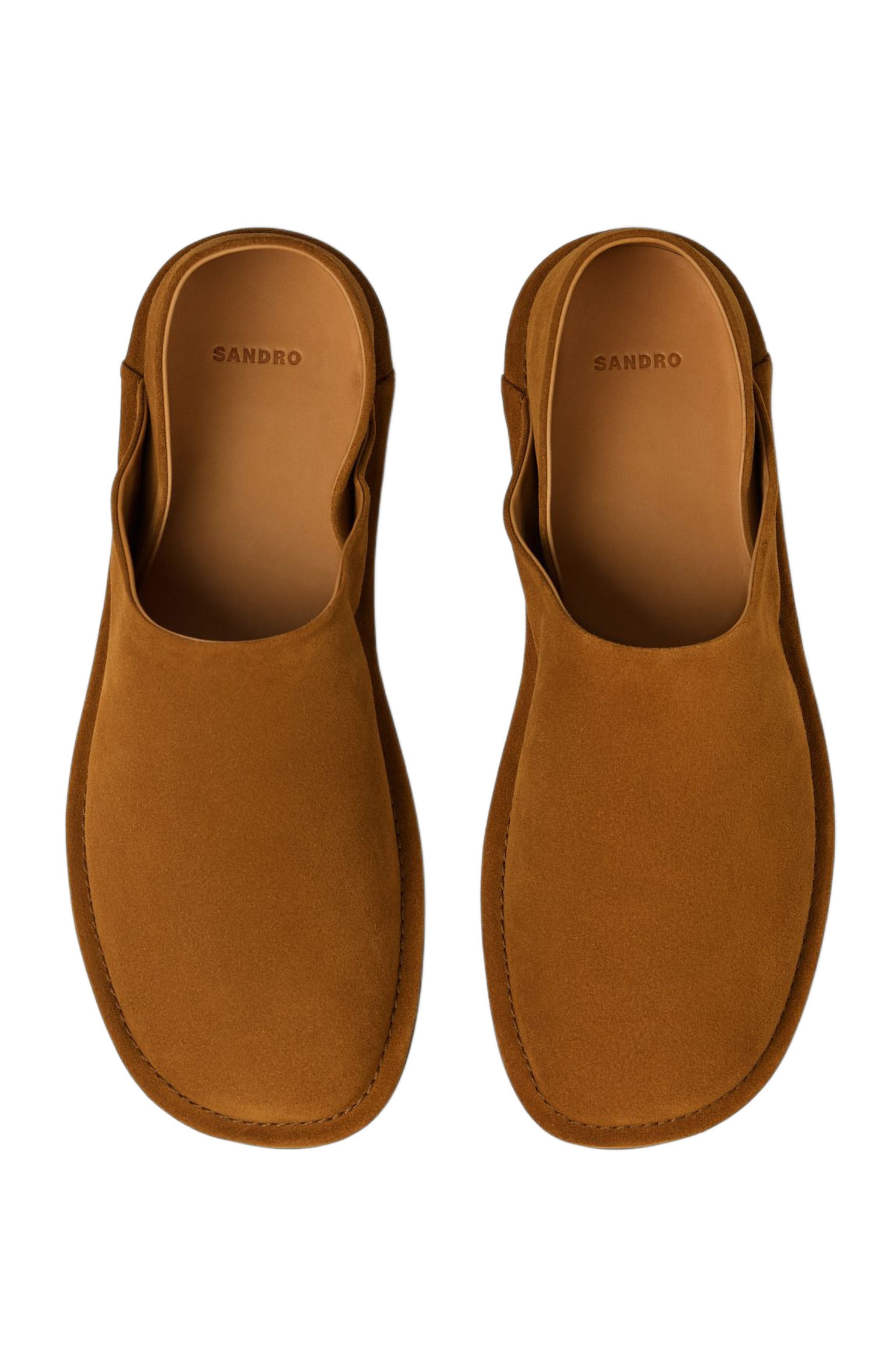 SANDRO Split leather slippers, Alternate, color, Cognac