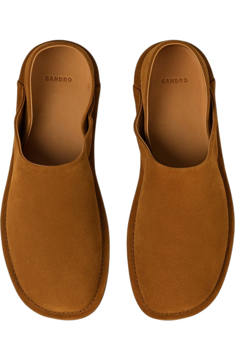 SANDRO Split leather slippers, Alternate, color, Cognac