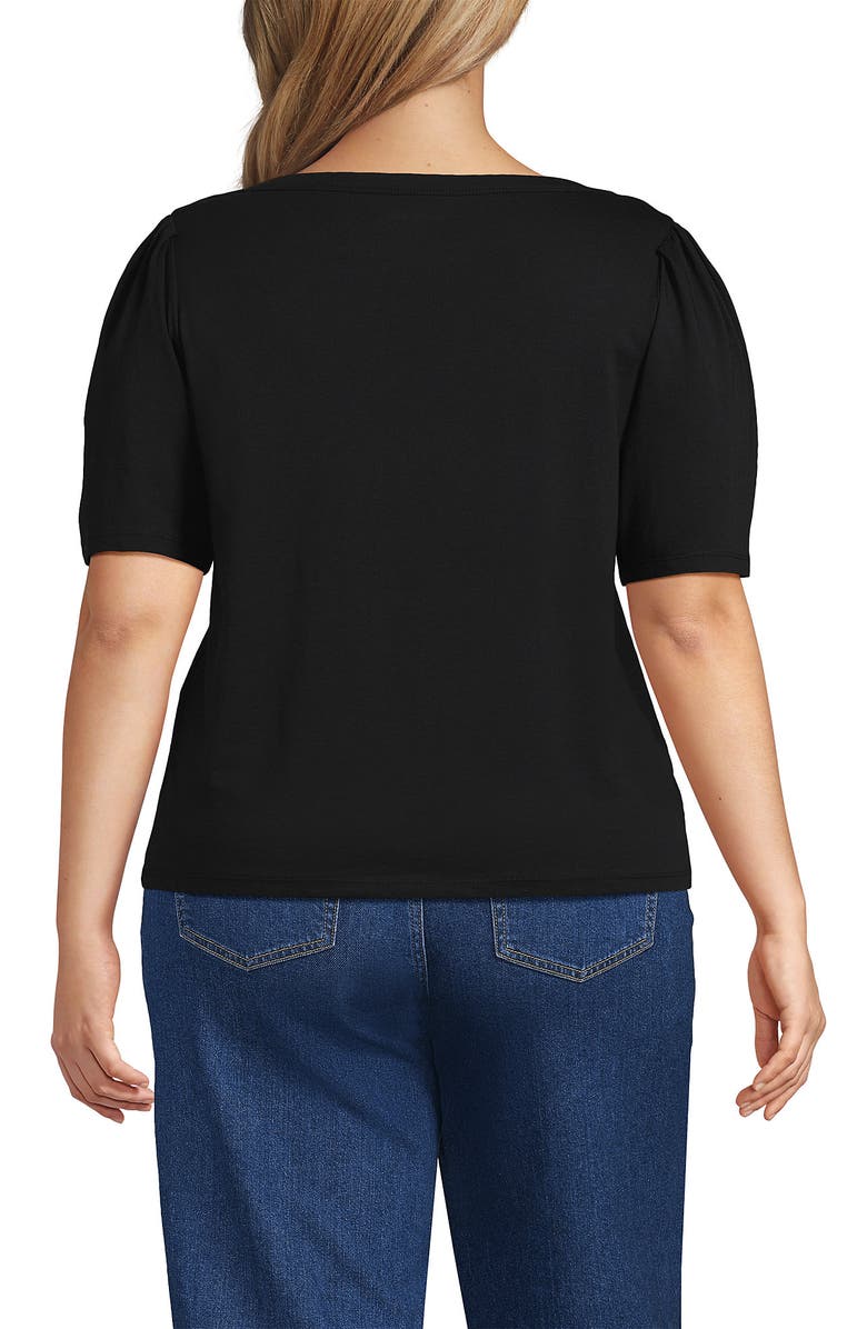 Lands' End Elbow Sleeve Supima Cotton Boatneck T-Shirt, Alternate, color, Black