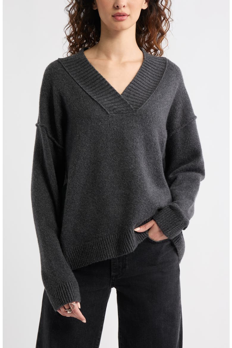 Slouchy V-Neck Sweater, Main, color, GREY DARK CHARCOAL HEATHER