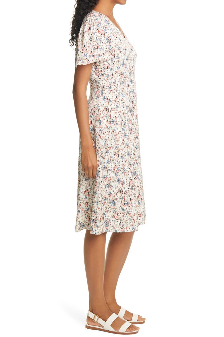 Flutter Sleeve Stretch Silk Dress, Alternate, color, IVORY MULTI ROSIE FLORAL