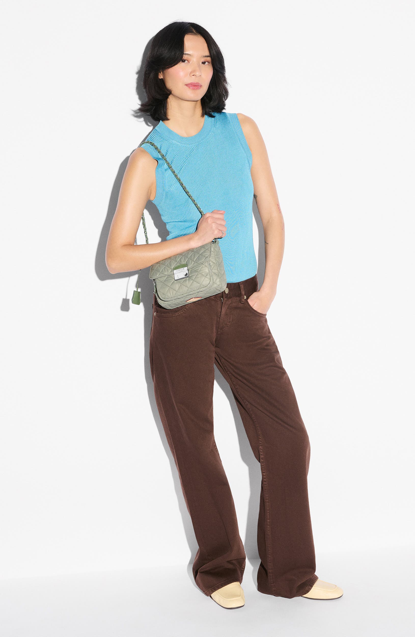 Small Crosby Lock Quilted Nylon Crossbody Bag, Alternate, color, AGAVE GREEN
