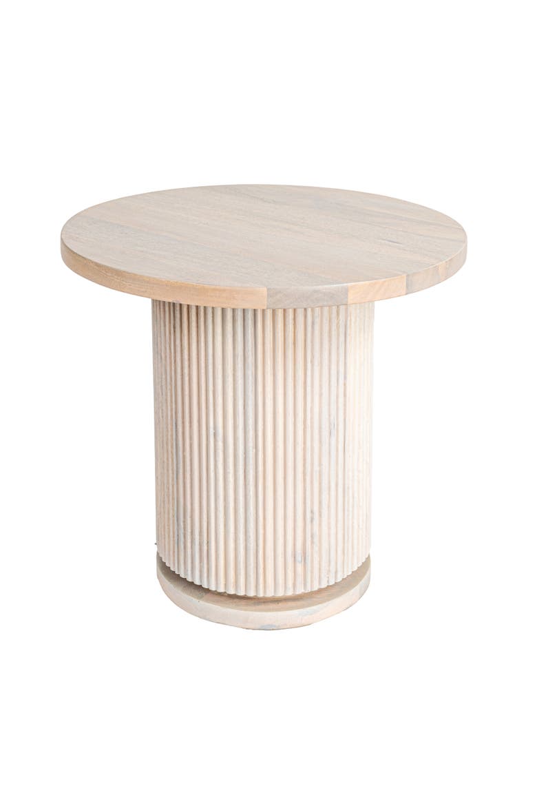 Round Pedestal Side Table with Ribbed Base, Main, color, Natural