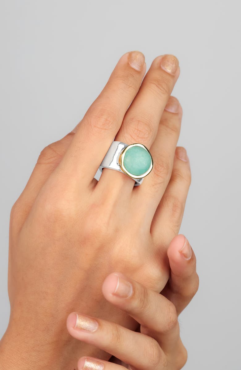 YS GEMS Semiprecious Stone Cabochon Ring, Alternate, color, Aqua Blue