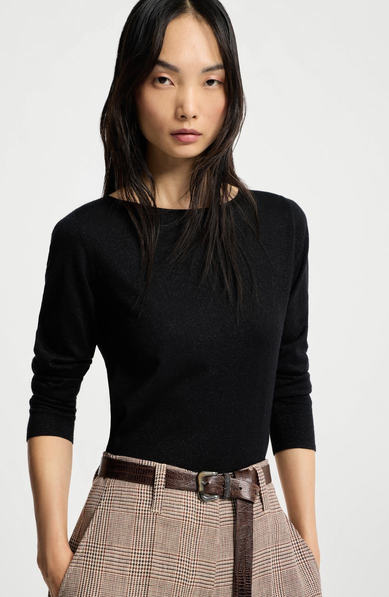 Brunello Cucinelli Cashmere and silk Sparkling sweater, Alternate, color, Black