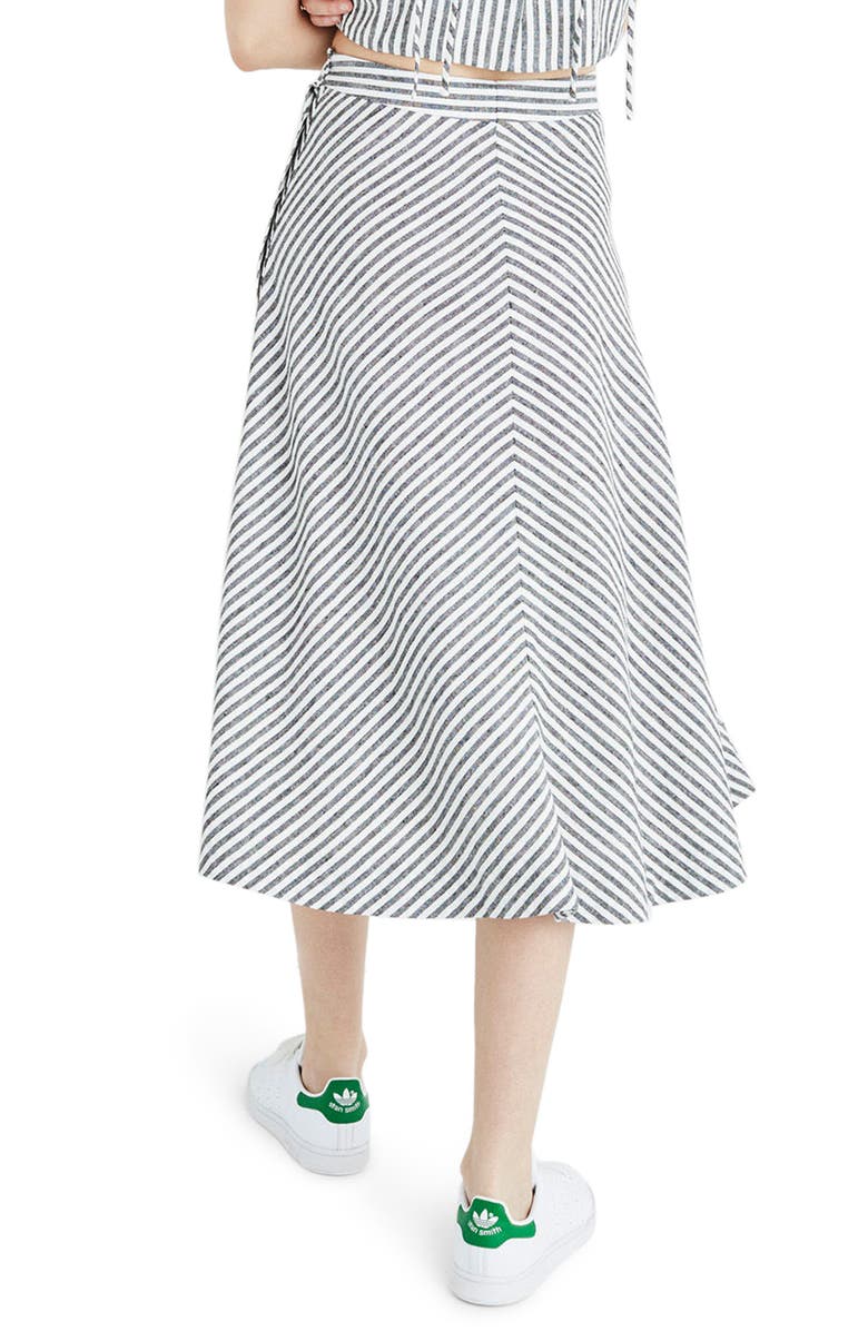 Madewell Stripe Side Button Midi Skirt, Alternate, color, 
