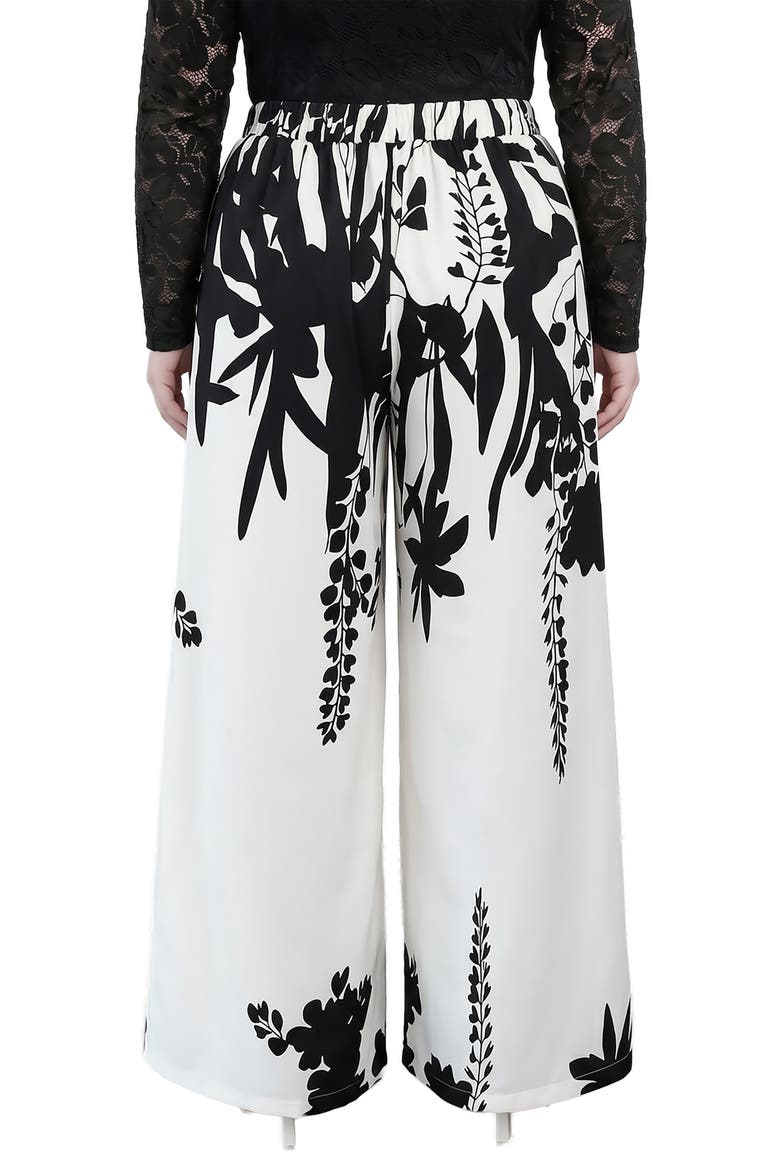 Abstract Pull-On Wide Leg Pants, Alternate, color, WHITE