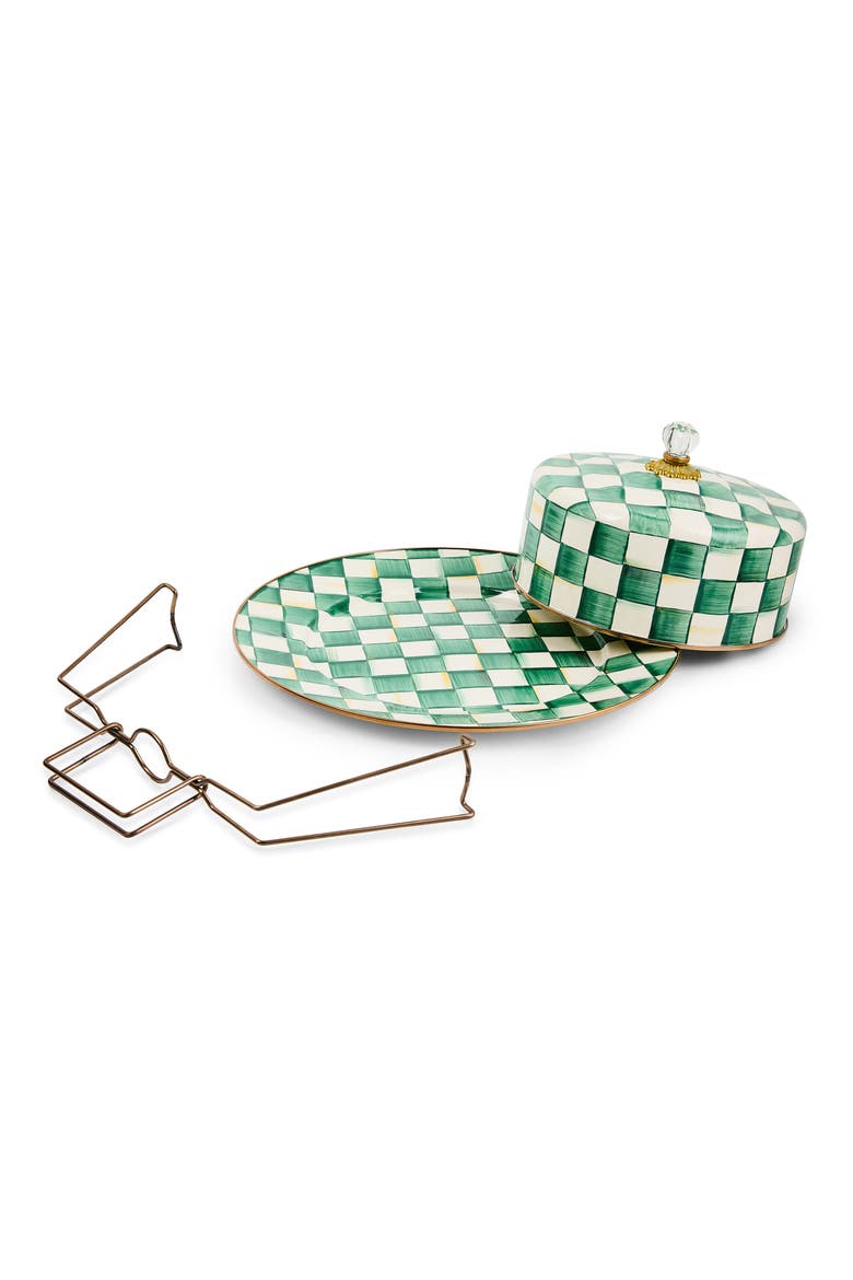 Emerald Check Enameled Steel Cake Carrier, Alternate, color, EMERALD