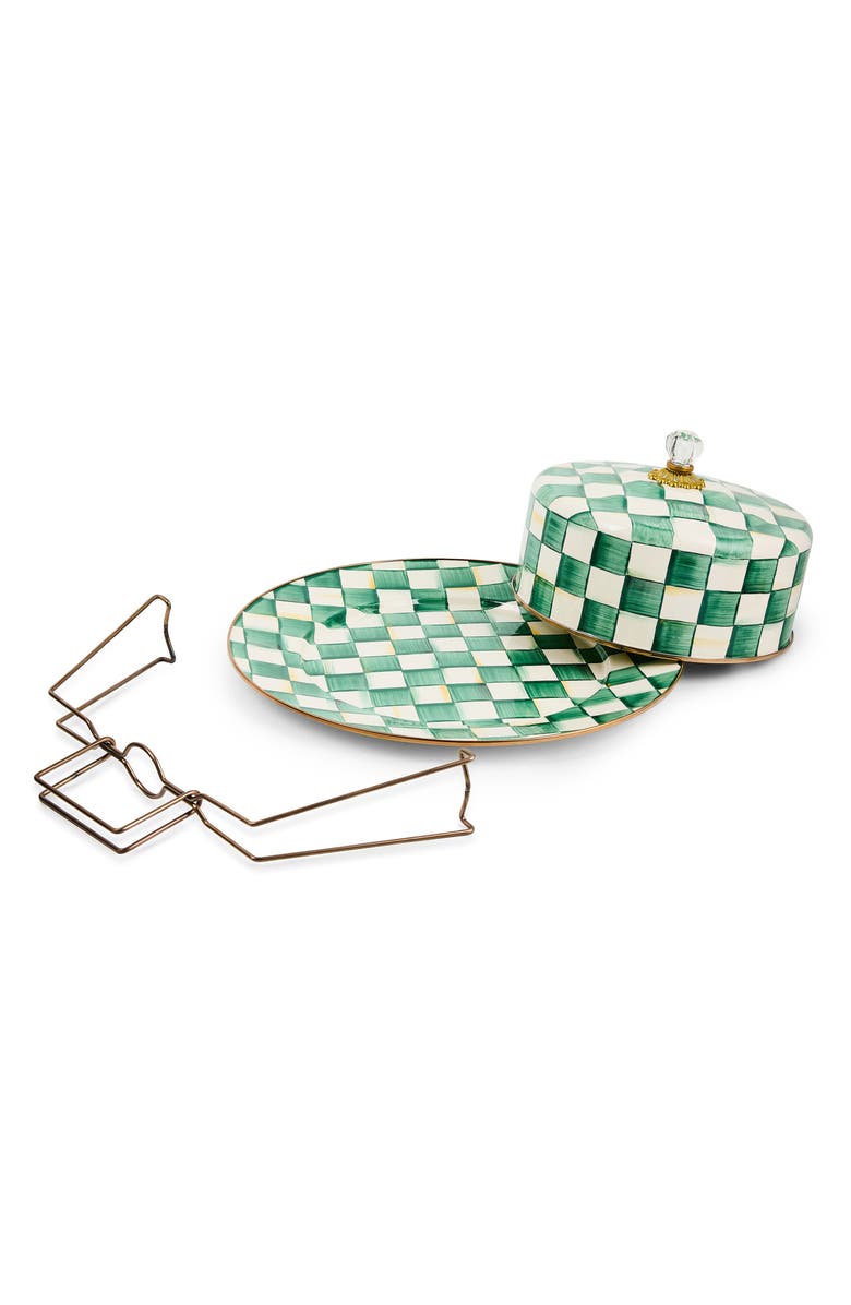 MACKENZIE CHILDS Emerald Check Enameled Steel Cake Carrier, Alternate, color, Emerald