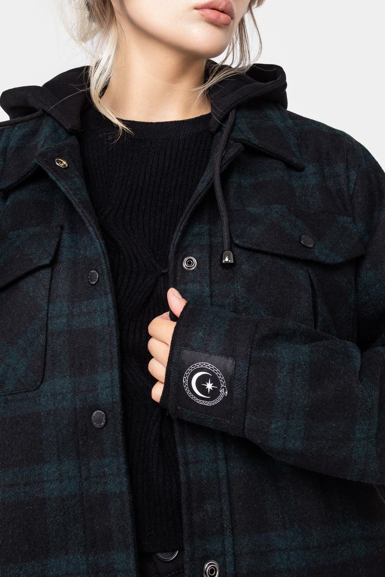 Trellis Hooded Check Shacket, Alternate, color, Black
