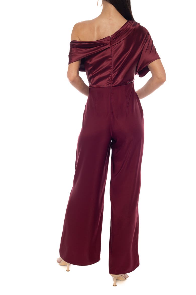 Satin & Twill One-Shoulder Jumpsuit, Alternate, color, WINE