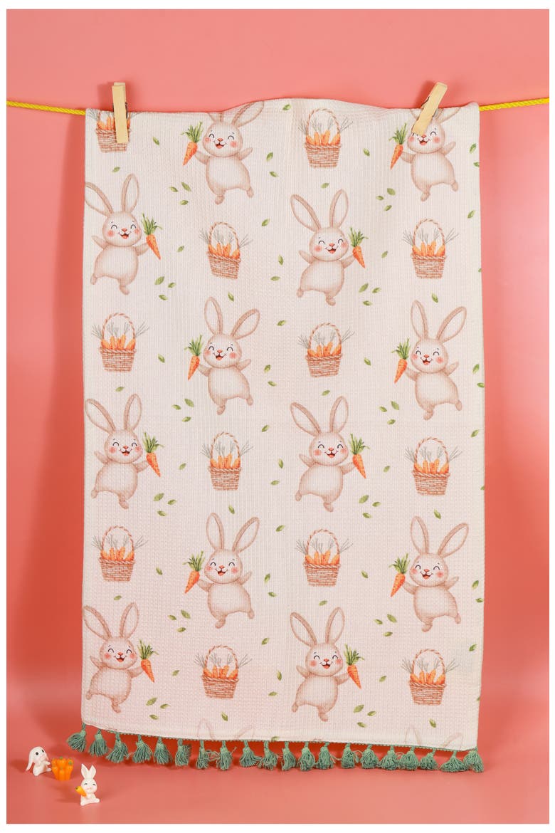 Spring Garden Bunny Set of 3 Cotton Kitchen Towels, Alternate, color, GREEN