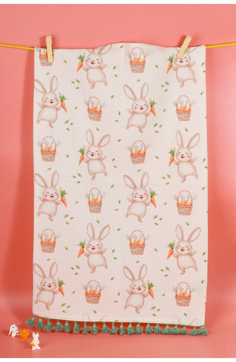 Tiramisu Spring Garden Bunny Set of 3 Cotton Kitchen Towels, Alternate, color, Green