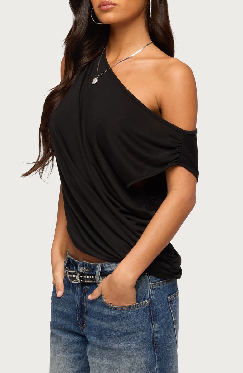 EDIKTED Ofelia One-Shoulder Asymmetric Top, Alternate, color, Black